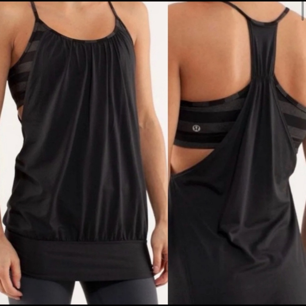 Lululemon No Limits Tank Top Black Gray Stripes size 6